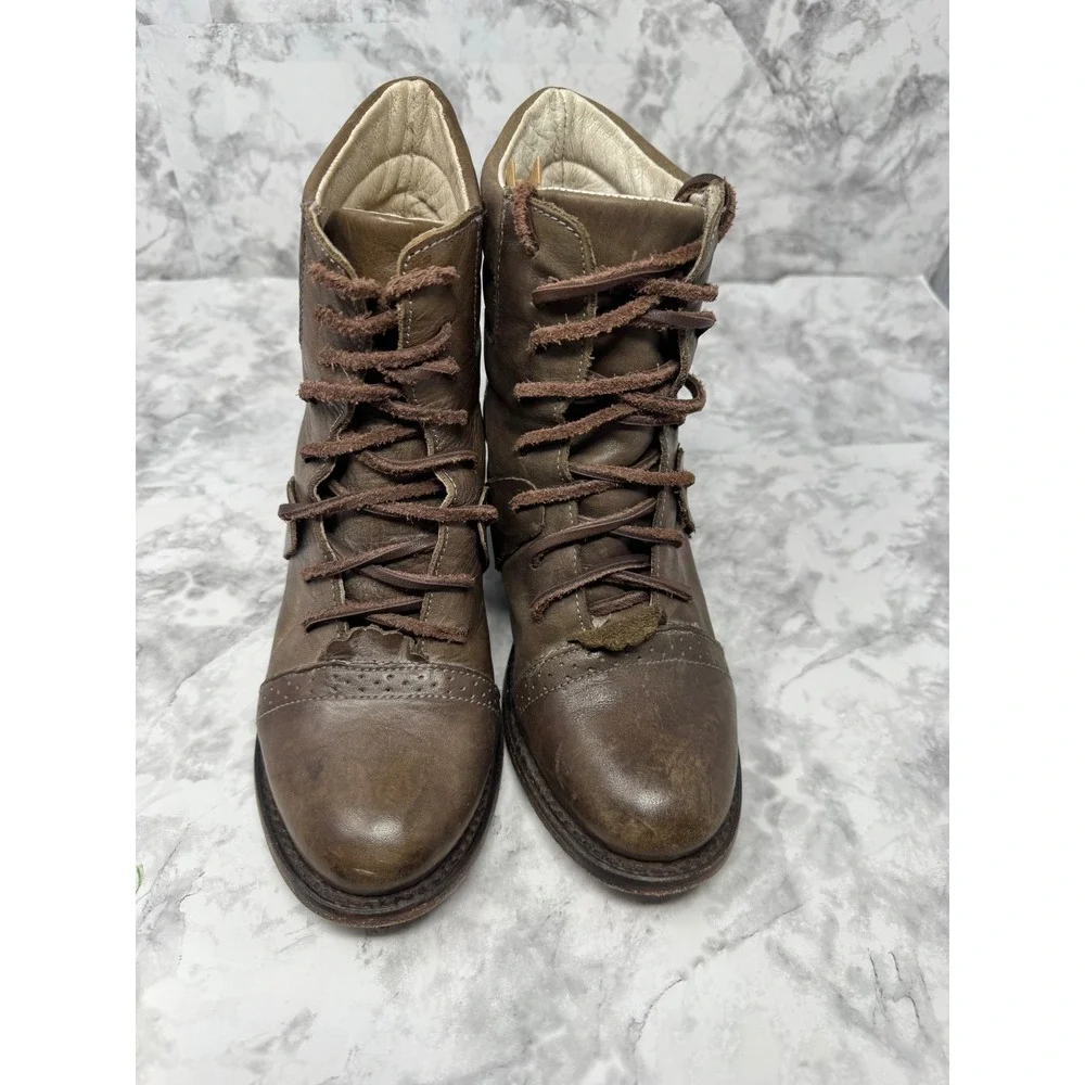 Freebird by Steven Cage Brown Leather Lace Up Ankle Boots Distressed Kiltie -8